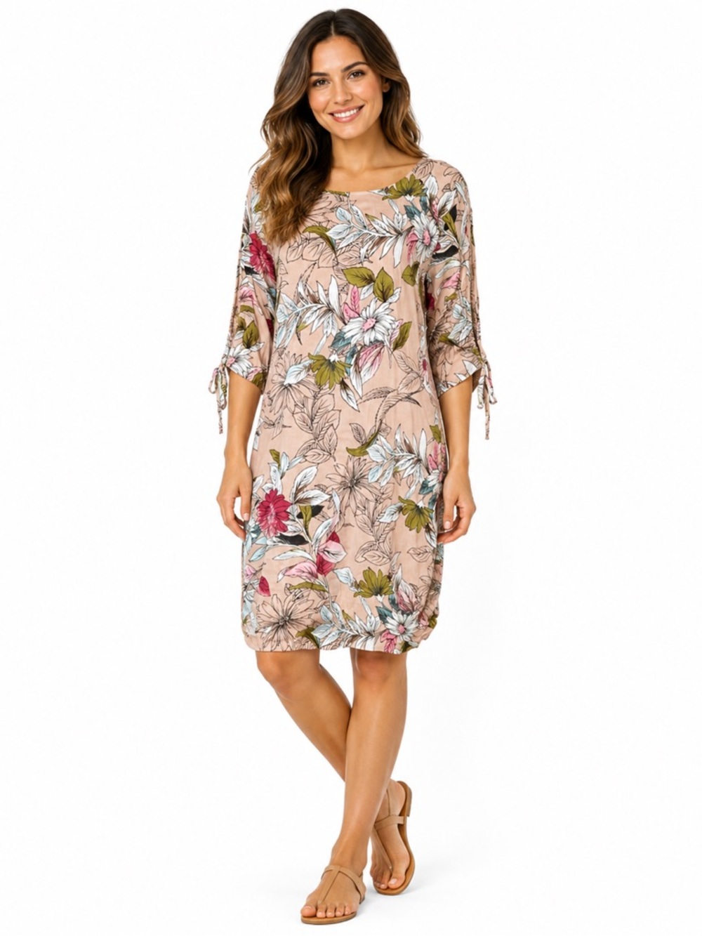 Esqualo Pink Floral Midi Dress Size 6 Boho Chic Lightweight Summer Dress Mature